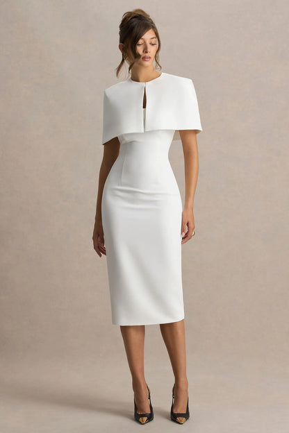 Baylor White Midi Dress With Removable Cape