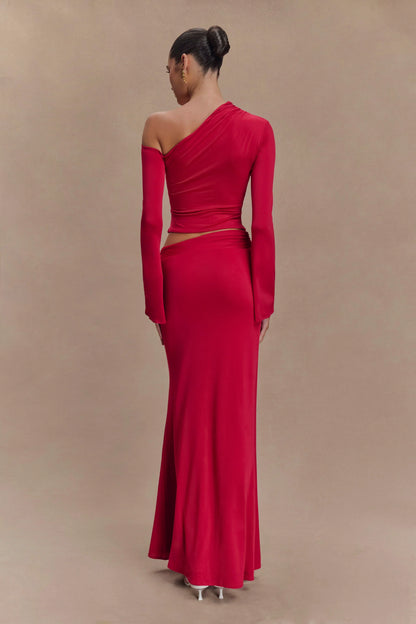 Ainsley Asymmetrical Maxi Skirt With Floral Hardware Fuchsia Pink