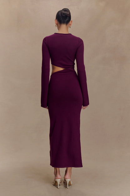 Azariah Long Sleeve Knit Midi Dress Plum