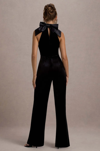Alondra Black Velvet High Neck Straight Leg Jumpsuit