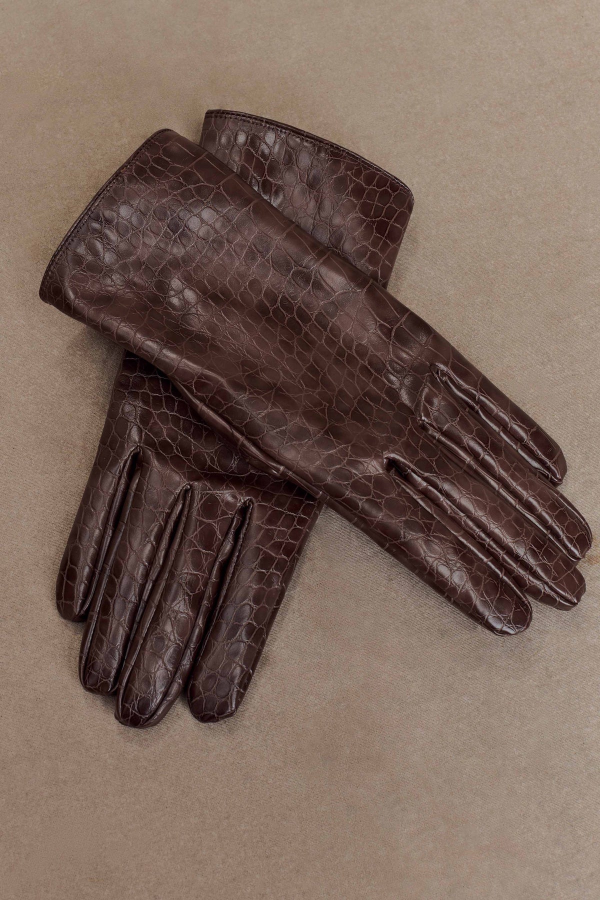 Atlas Faux Leather Crocodile Gloves Chocolate