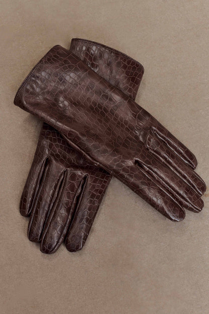 Atlas Faux Leather Crocodile Gloves Chocolate