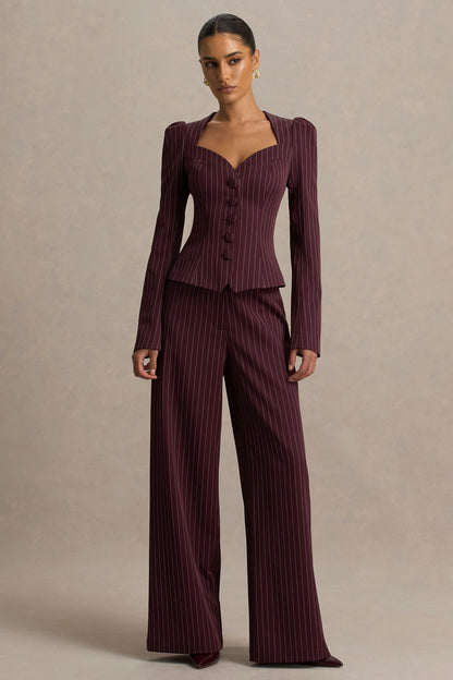 Asteria Burgundy Pinstripe Wide Leg Trousers