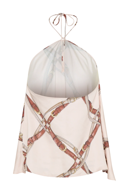 Adelaide Draped Satin Halter Top Chain Print