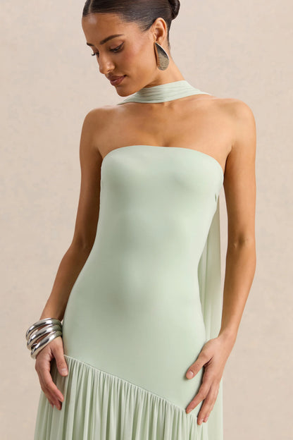 Bambi Mint Bandeau Maxi Dress With Scarf Detail