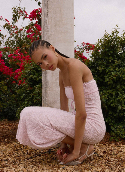 Alida Strapless Jacquard Midi Dress Pink