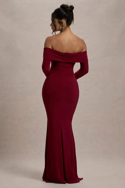Amaia Berry Bardot Long Sleeve Maxi Dress
