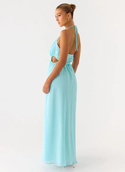 Ardenzelle Chiffon Halter Neck Maxi Dress Turquoise