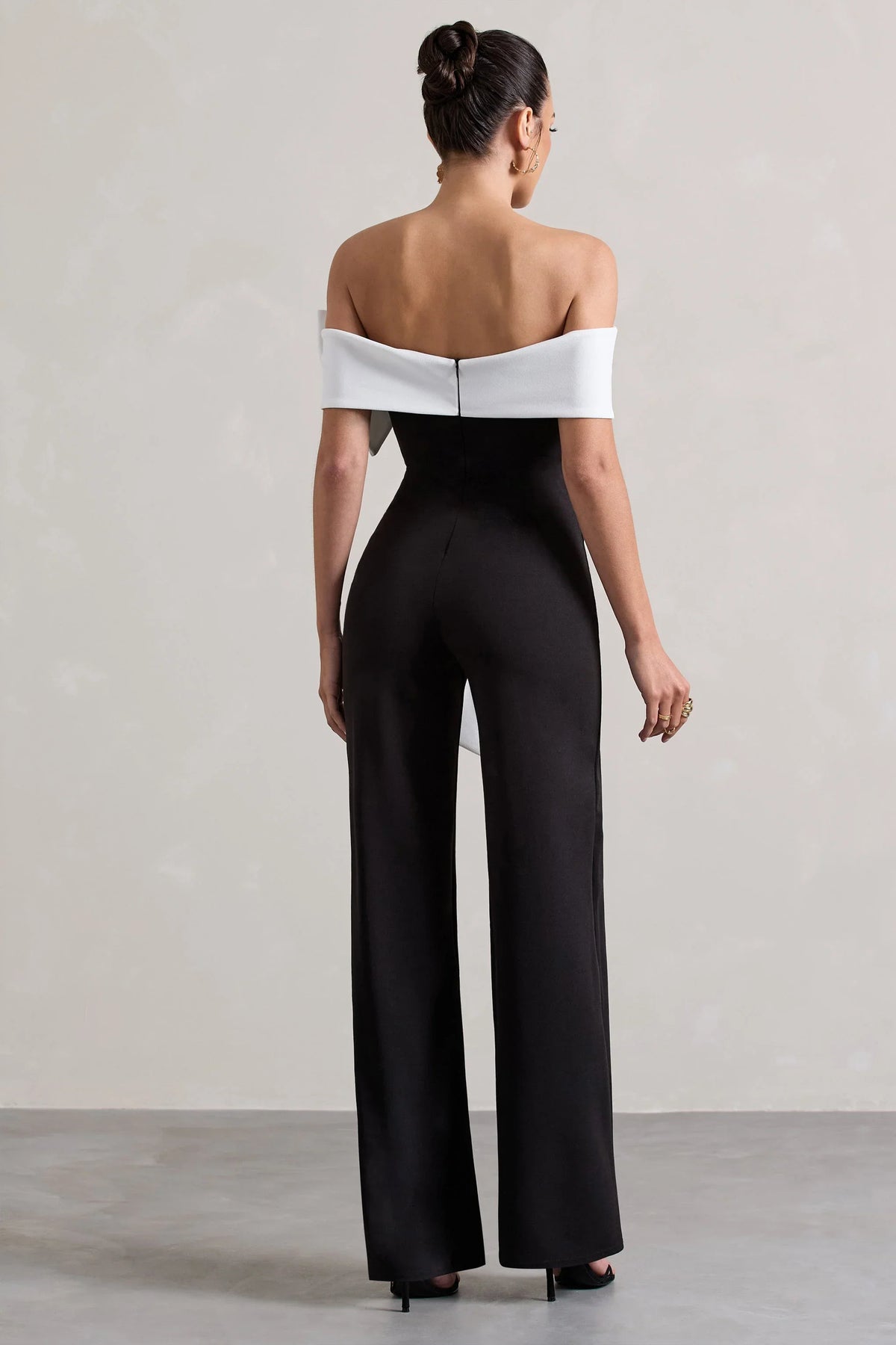 Bower Black Bardot Straight Leg Jumpsuit With Bow