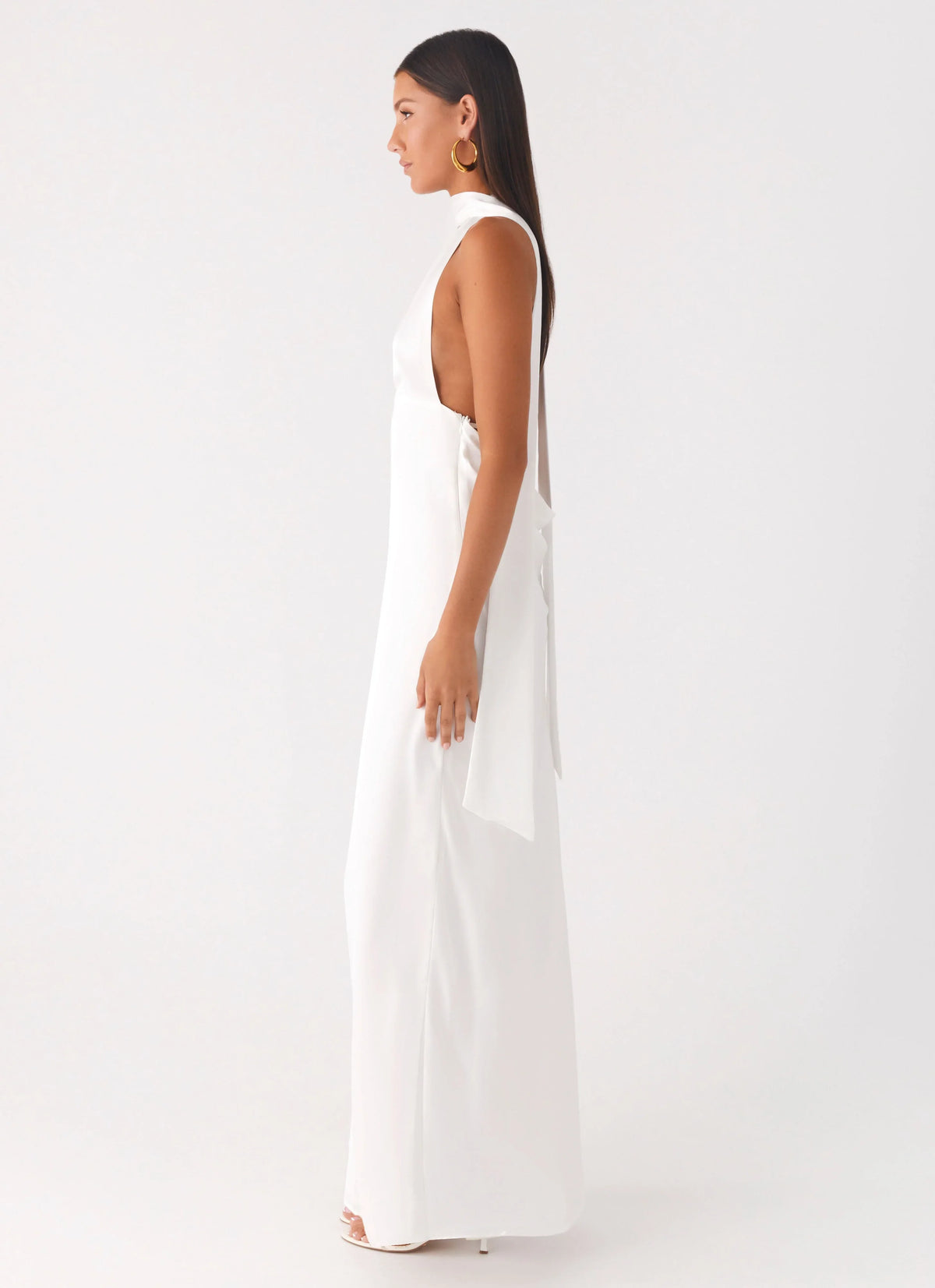 Alicia Satin Halter Maxi Dress White