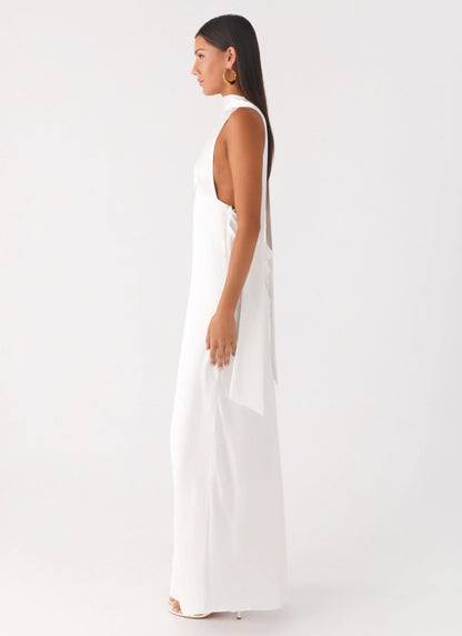 Alicia Satin Halter Maxi Dress White