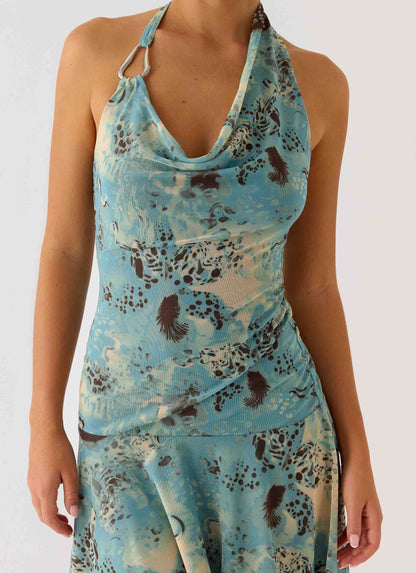 Bad Alive Halter Hanky Mini Dress Aqua Blur