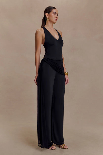 Aspyn Slinky Gathered Wide Leg Pants Black