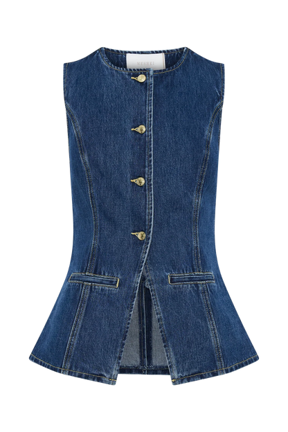 Abel Denim Button Up Top Dark Blue