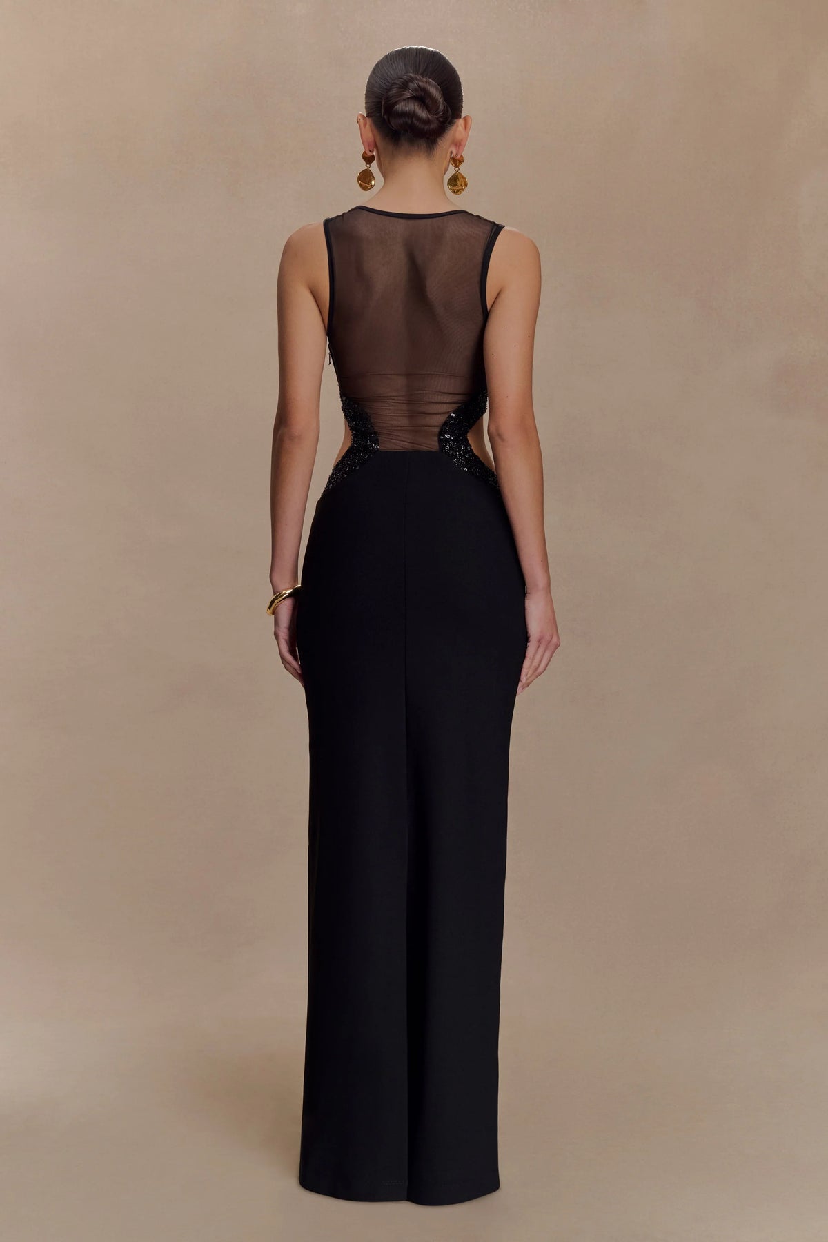 Angelique Beaded Crepe Maxi Dress Black