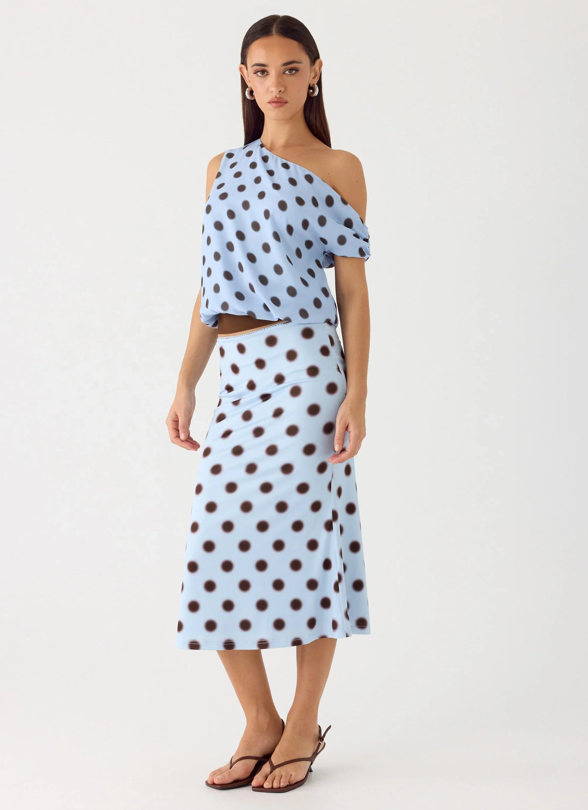 Bahama Low Rise Midi Skirt Blue Mocha Dot