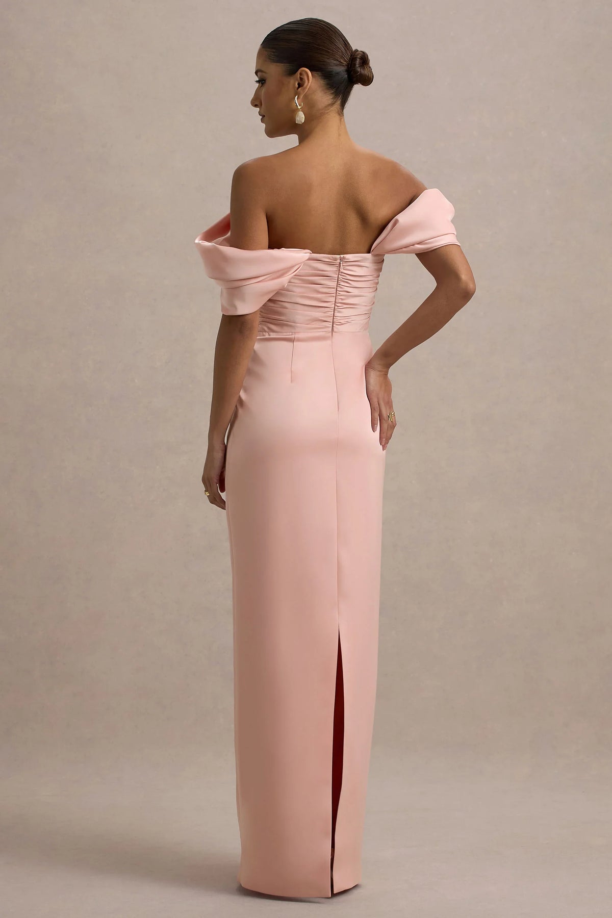 Annita Light Pink Satin Bardot Maxi Dress