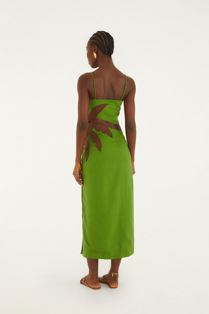 Green 3D Palm Tree Cut-Out Midi Dress