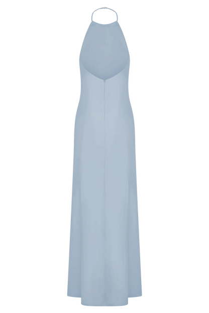 Bella Satin Halter Maxi Dress Frosted Blue
