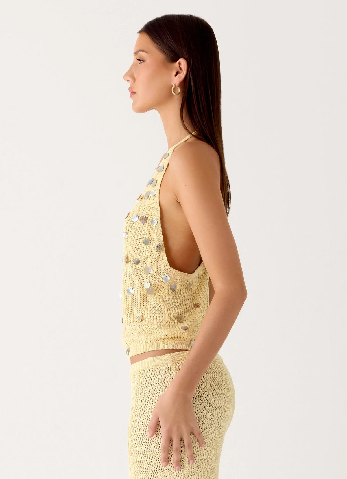 Adelaida Beaded Crochet Top Yellow