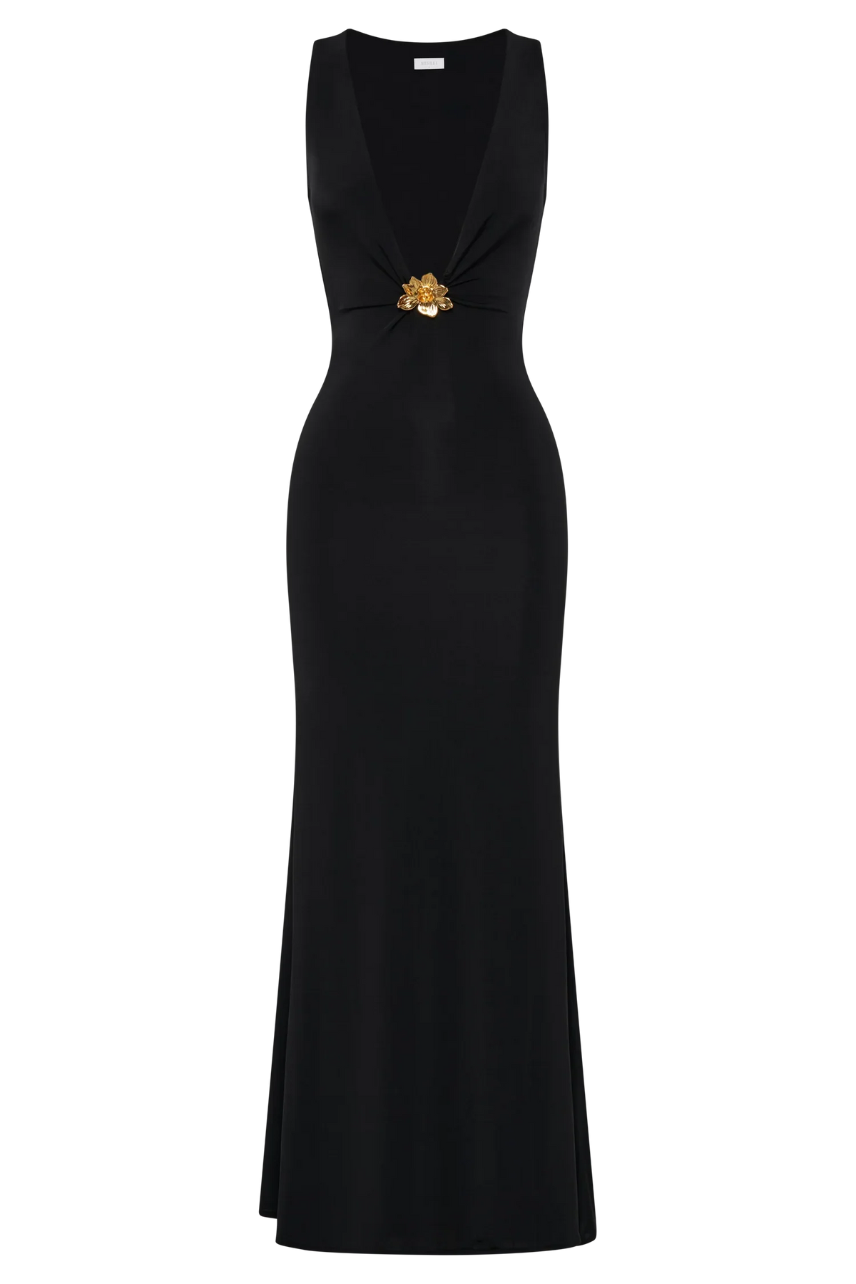 Beck Plunge Maxi Dress With Floral Hardware Black