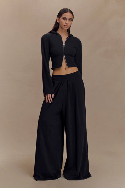 Aspen Gathered Wide Leg Jogger Black