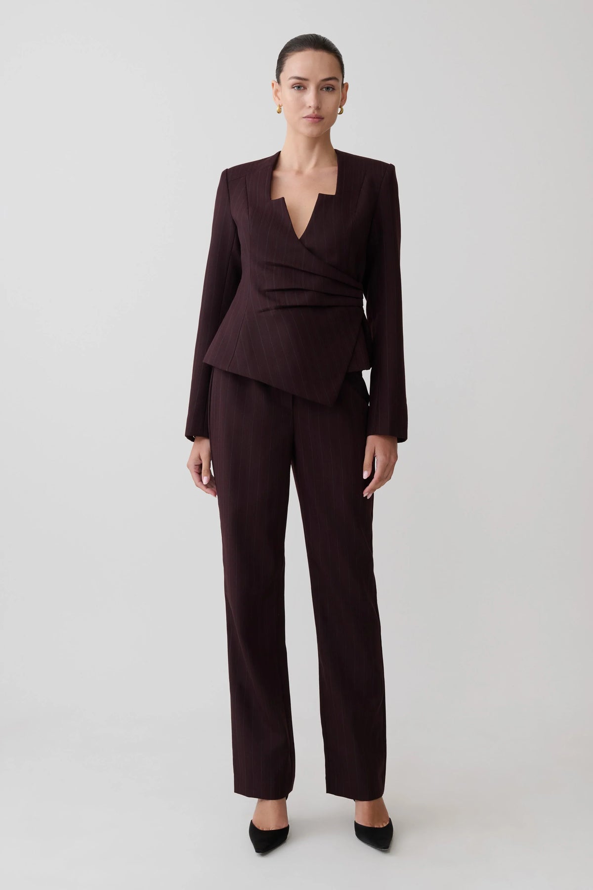 Agatha Straight Leg Suiting Pants Plum Pinstripe