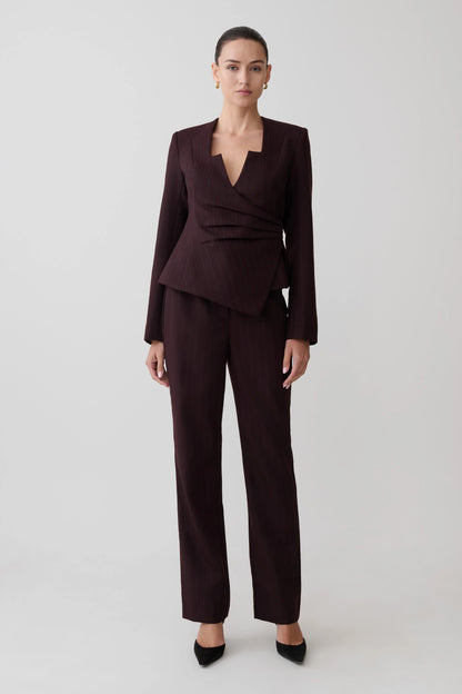 Agatha Straight Leg Suiting Pants Plum Pinstripe