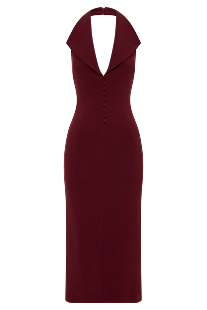 Annita Crepe Halter Midi Dress Merlot