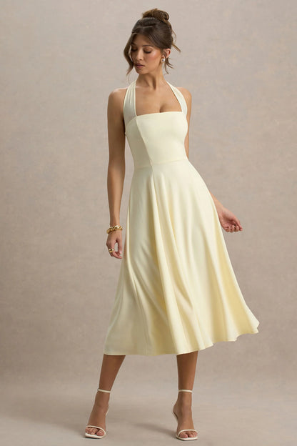 Auburn Pale Lemon Halter Neck Midi Dress