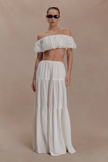 Autumn Off Shoulder Broderie Top White