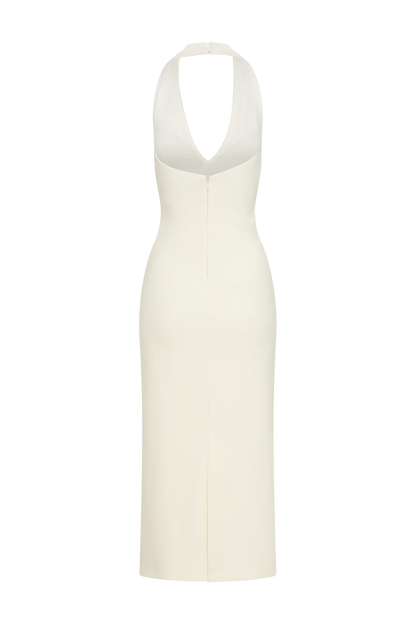 Annita Crepe Halter Midi Dress Ivory