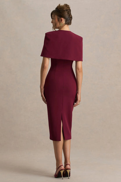 Baylor Burgundy Midi Dress With Removable Cape