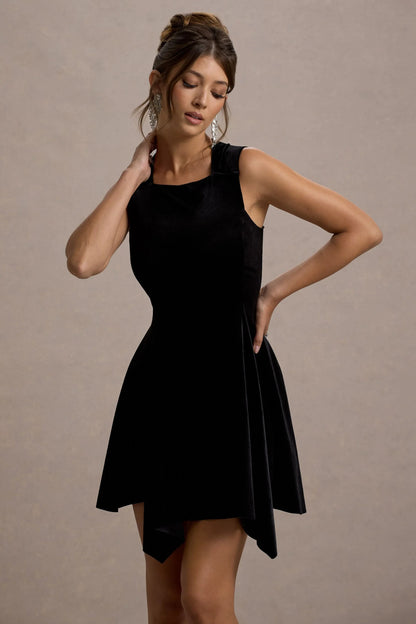 Baker Black Velvet Draped Hem Mini Dress