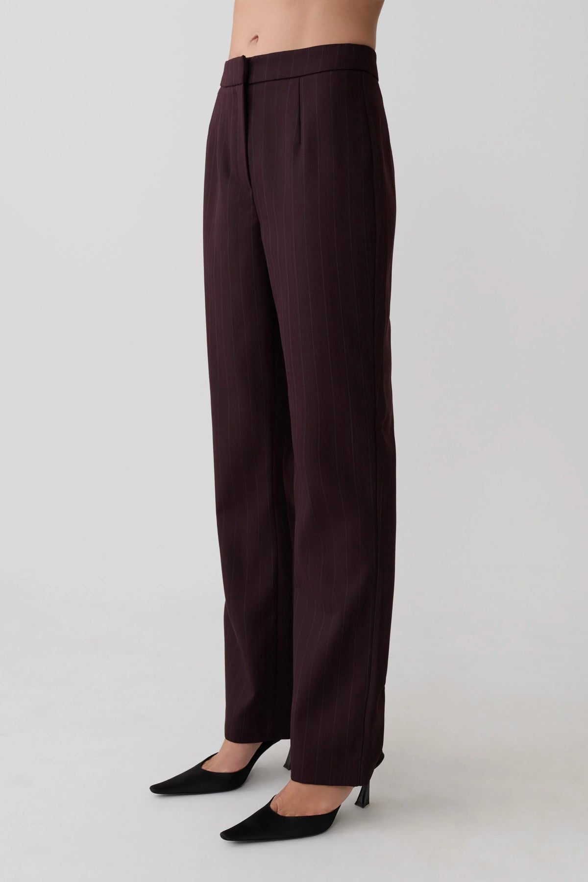 Agatha Straight Leg Suiting Pants Plum Pinstripe