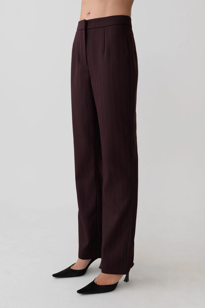Agatha Straight Leg Suiting Pants Plum Pinstripe