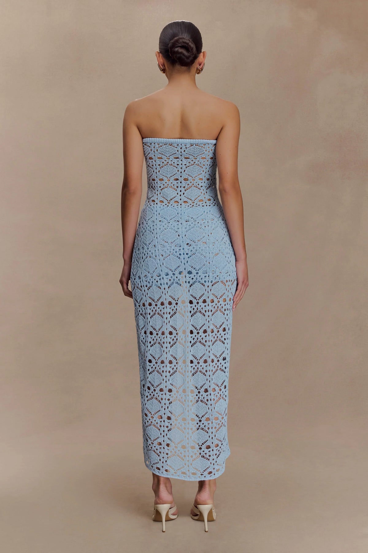 Aeline Strapless Crochet Knit Top Sky Blue