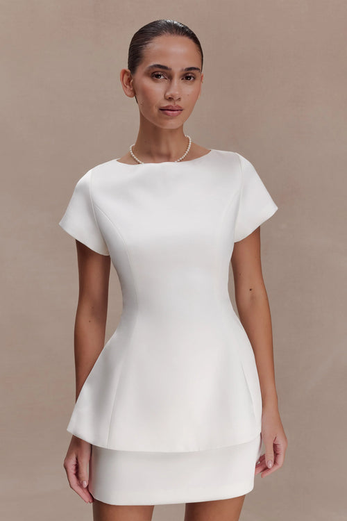 Adeline Short Sleeve Satin Top White