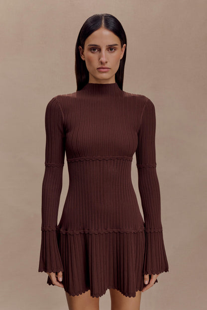 Adena Pointelle Knit Mini Dress Chocolate