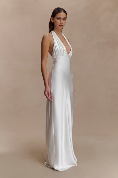 Alice Satin Halter Maxi Dress White