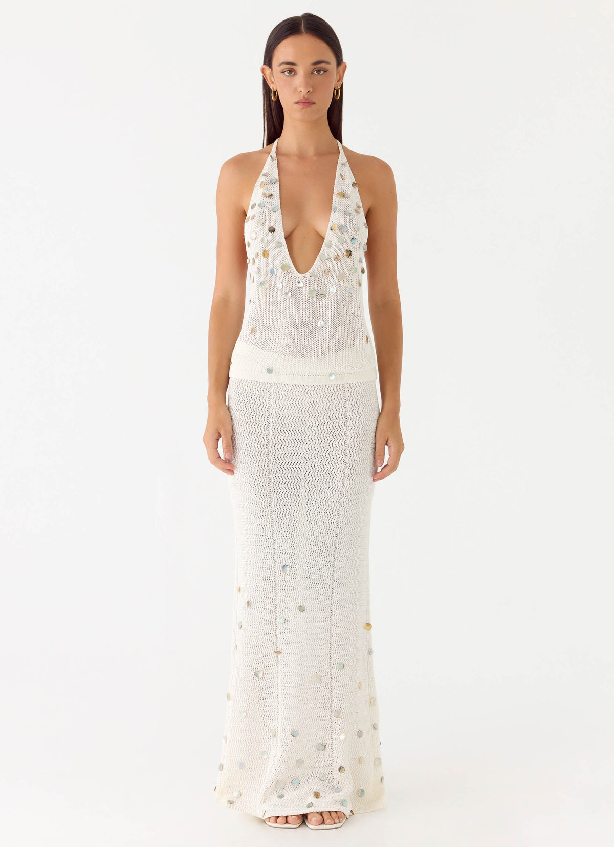 Adelaida Beaded Crochet Top Ivory