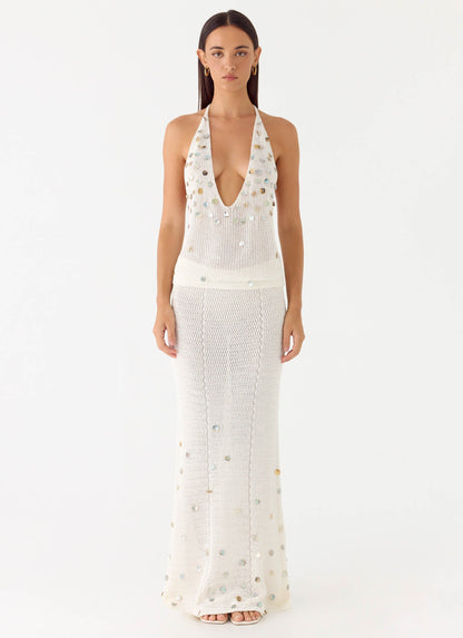 Adelaida Beaded Crochet Top Ivory