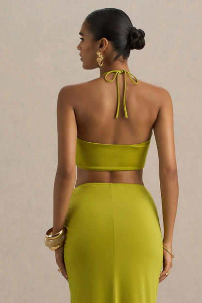 Alani Green Halter Neck Ruched Bandeau Top