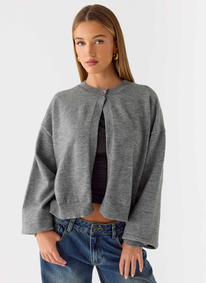 Annie One Button Cardigan Marle Grey