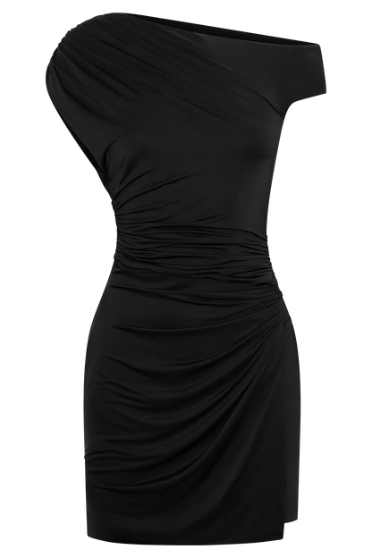 Alyn Off Shoulder Draped Mini Dress Black