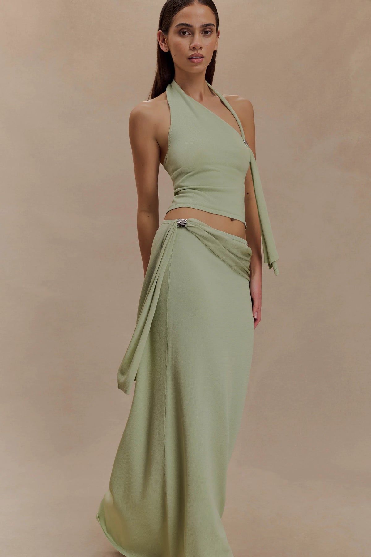 Bowie Low Rise Knit Maxi Skirt Pastel Green