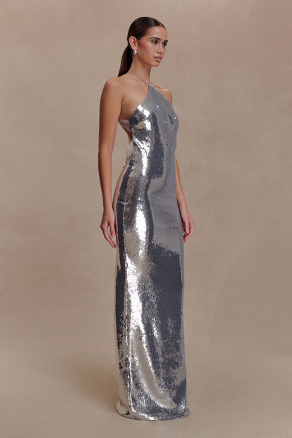Baldwin Sequin Cut Out Maxi Dress Silver