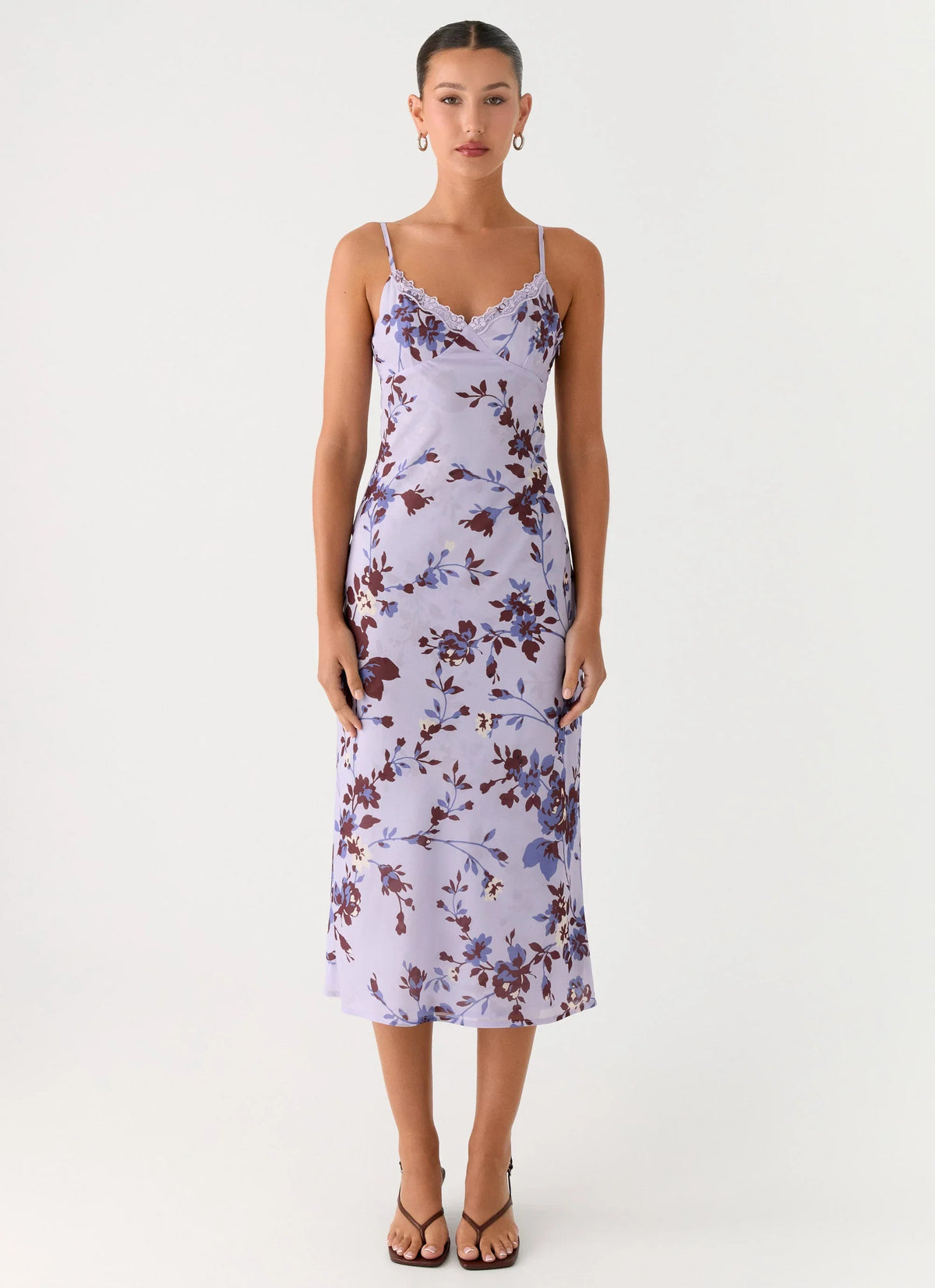 Bluma Lace Trim Midi Dress Antique Lilac Floral