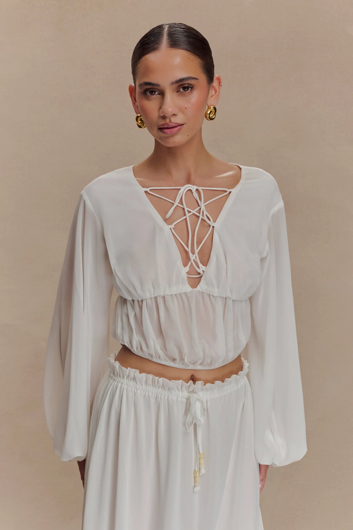 Carlie Chiffon Cross Tie Top Ivory