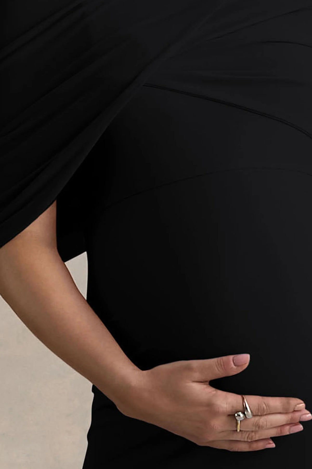 Augustina Black Maternity Midi Dress With Cape
